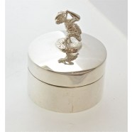 SOLID SILVER TOOTH BOX WITH A STORK