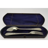 ANTIQUE SILVER FORK AND SPOON SET