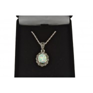 SILVER SET OPAL AND MARCASITE  PENDANT