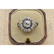ANTIQUE DIAMOND AND SAPPHIRE CLUSTER RING